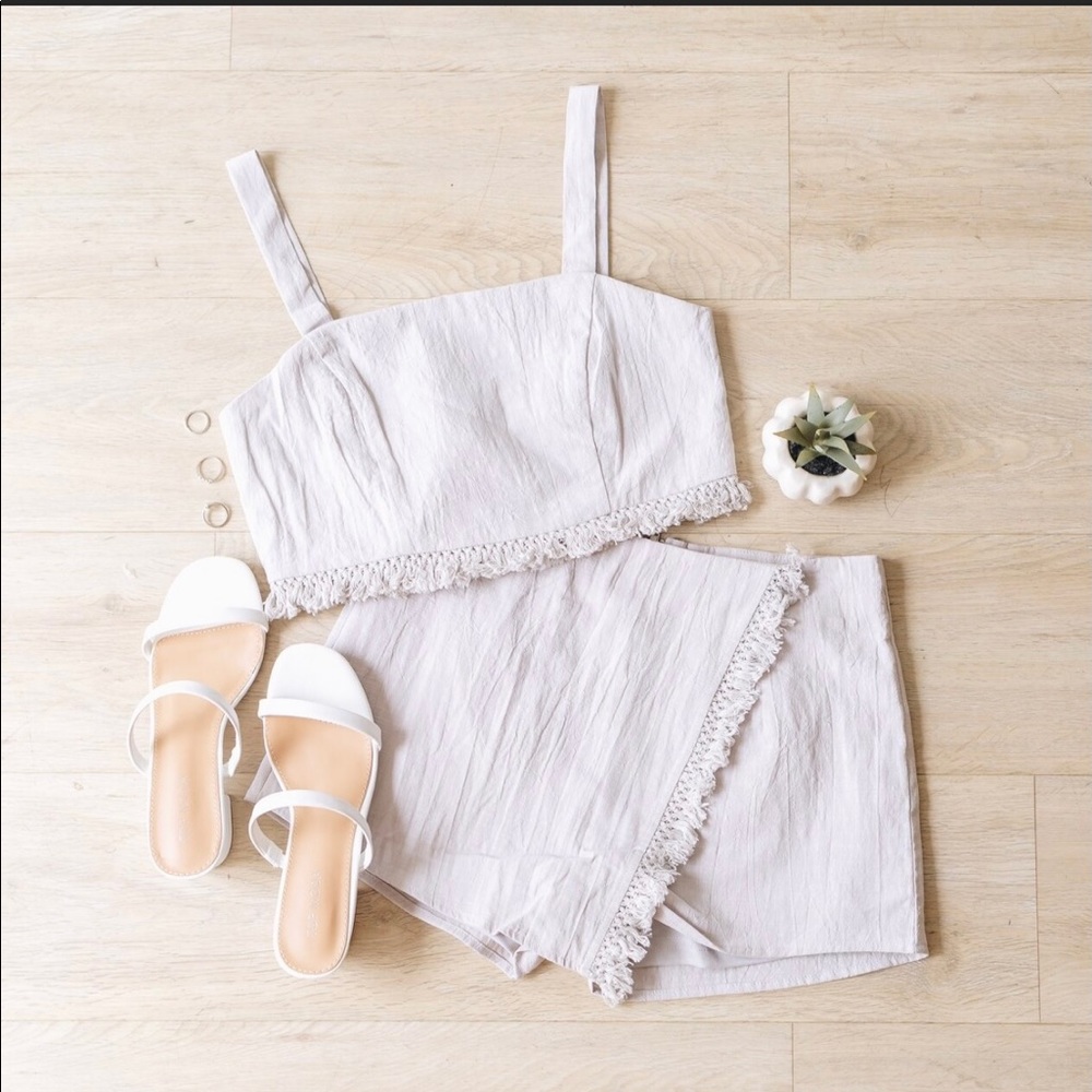 Grey Fringe Crop Set